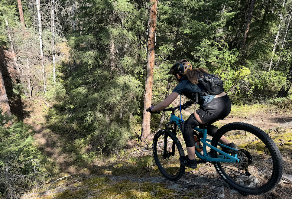 mountain biker descending on a rock roll in Kimberley
